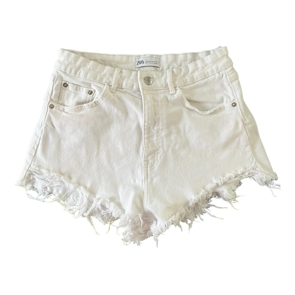 Zara White Distressed Denim Jean Shorts Frayed Hem Women's Size 8
